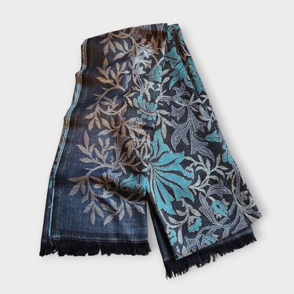 MMoA Metropolitan Museum of Art New York Teal Silver Scarf/Shawl Abstract - Picture 1 of 6